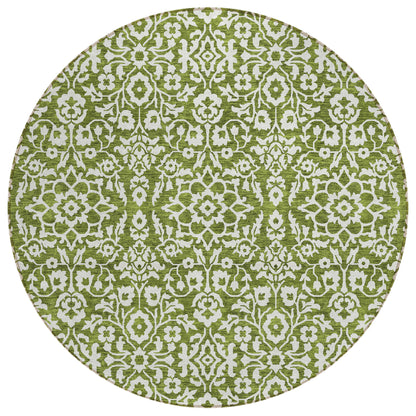 Tabselect Home Line 8' Olive Green And Ivory Round Damask Washable Indoor Outdoor Area Rug