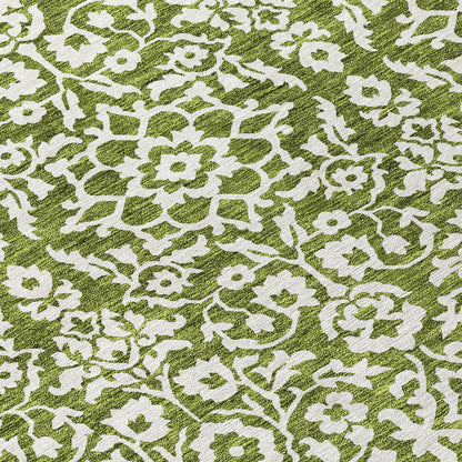 Tabselect Home Line 8' Olive Green And Ivory Round Damask Washable Indoor Outdoor Area Rug