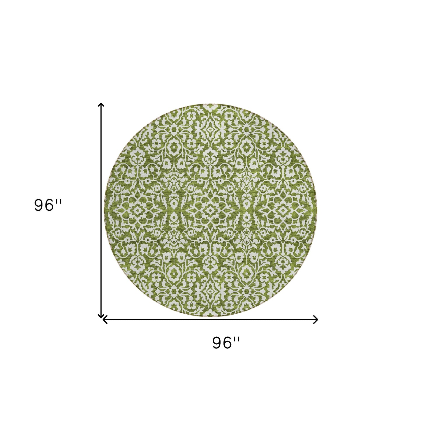 Tabselect Home Line 8' Olive Green And Ivory Round Damask Washable Indoor Outdoor Area Rug