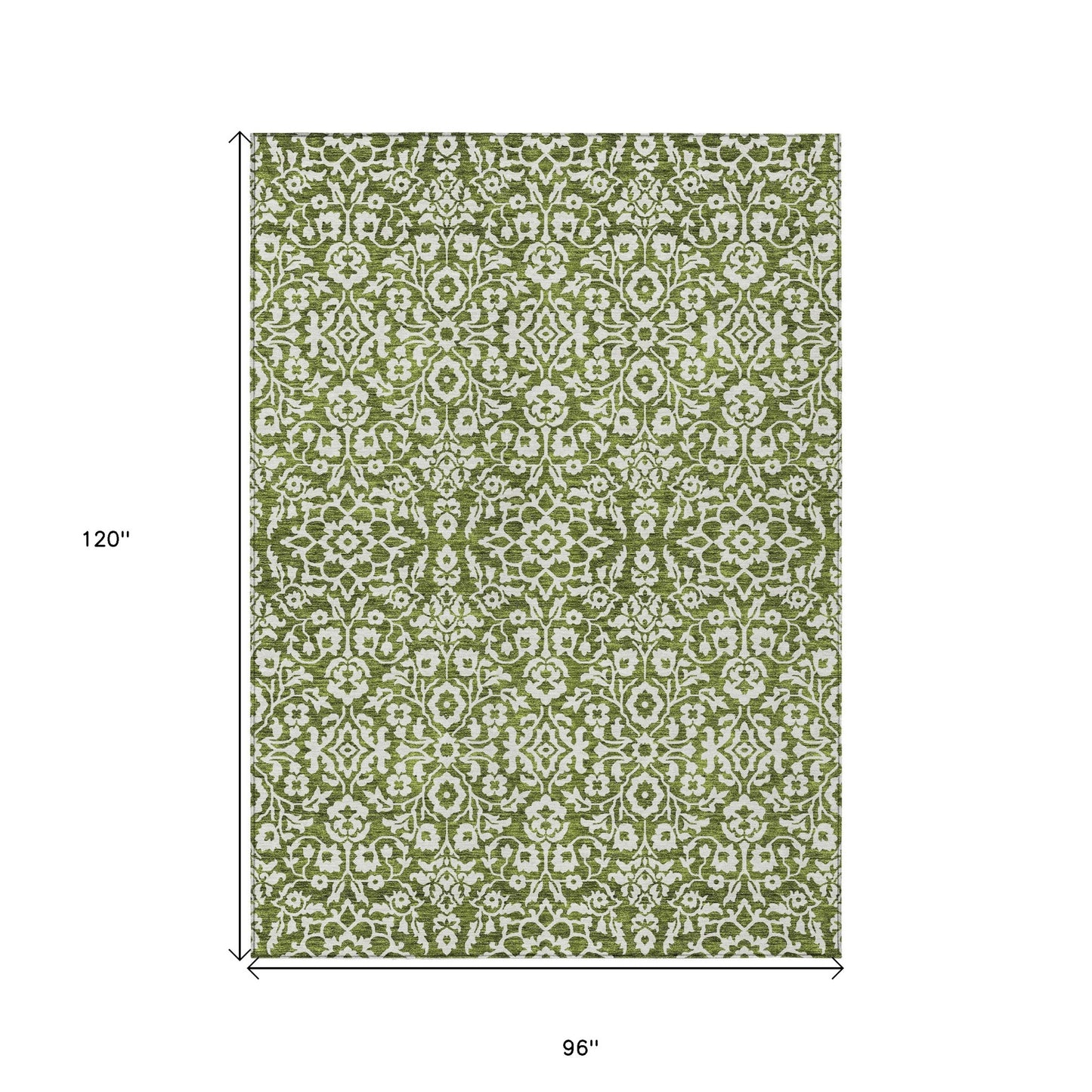 Tabselect Home Line 8' X 10' Olive Green And Ivory Damask Washable Indoor Outdoor Area Rug