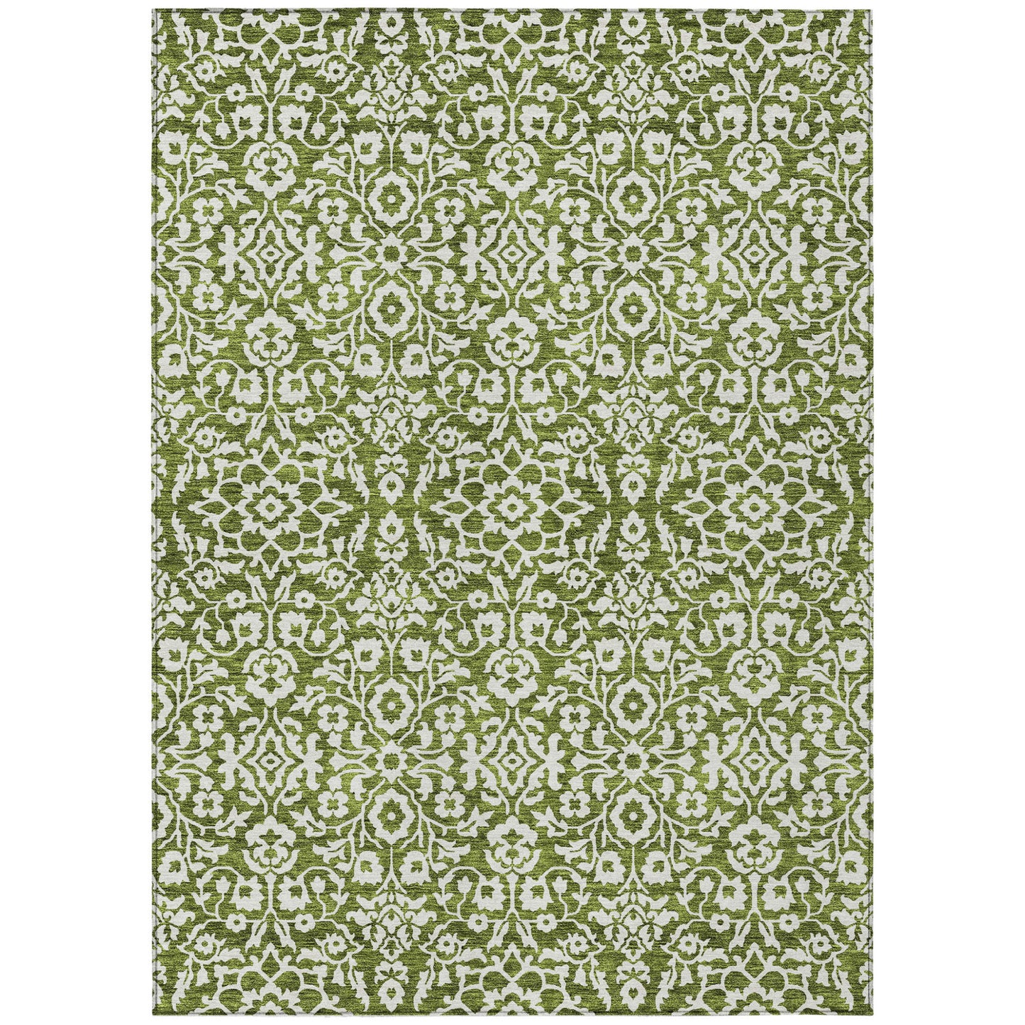 Tabselect Home Line 8' X 10' Olive Green And Ivory Damask Washable Indoor Outdoor Area Rug