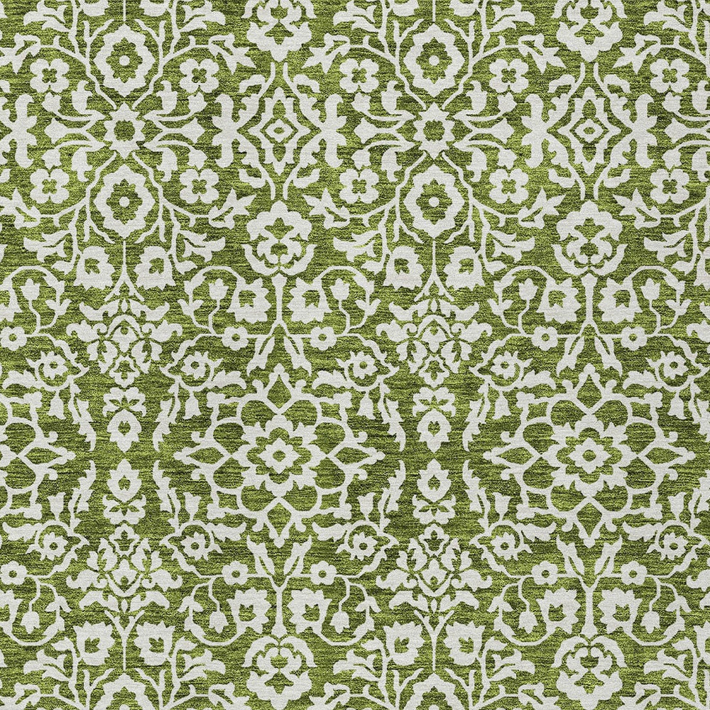 Tabselect Home Line 8' X 10' Olive Green And Ivory Damask Washable Indoor Outdoor Area Rug
