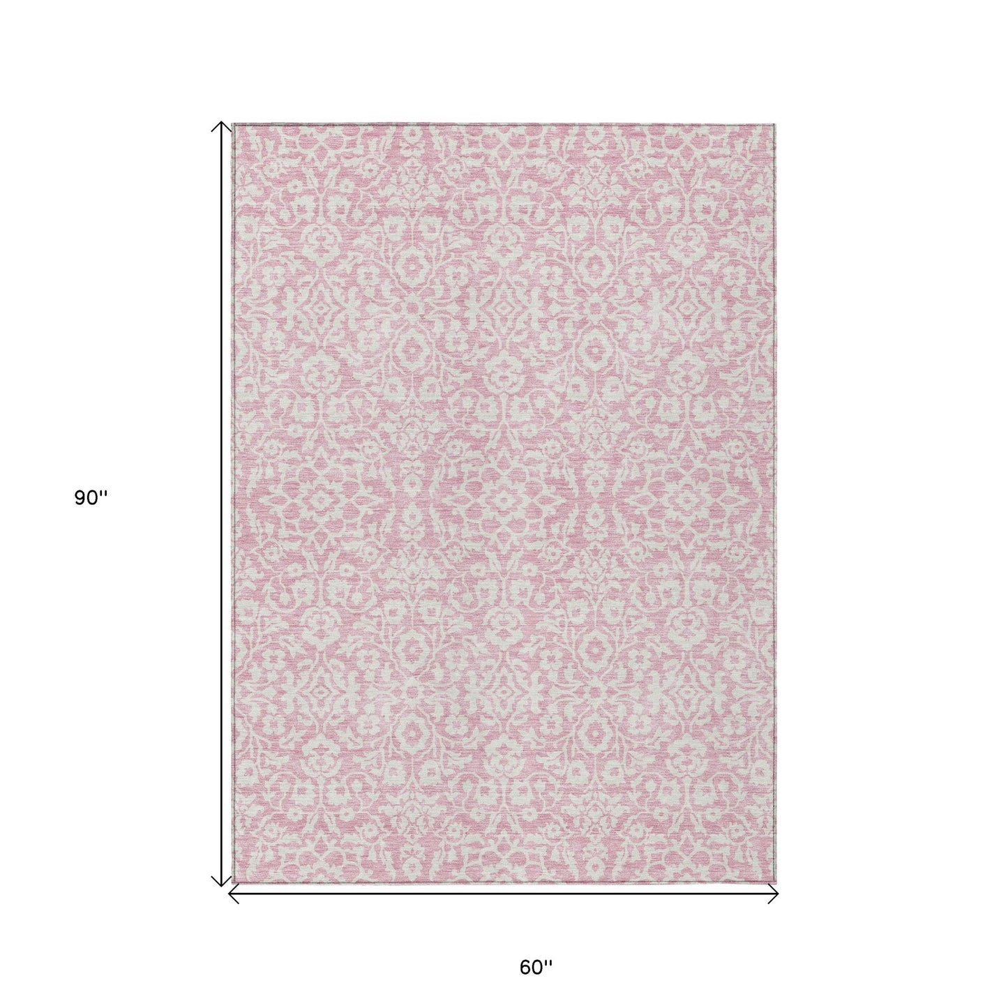 Tabselect Home Line 5' X 8' Pink And Ivory Damask Washable Indoor Outdoor Area Rug