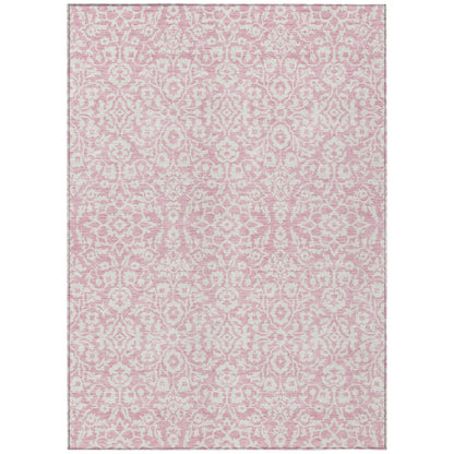Tabselect Home Line 5' X 8' Pink And Ivory Damask Washable Indoor Outdoor Area Rug