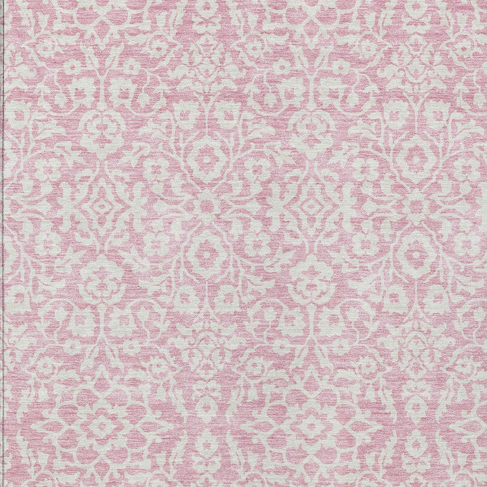 Tabselect Home Line 5' X 8' Pink And Ivory Damask Washable Indoor Outdoor Area Rug