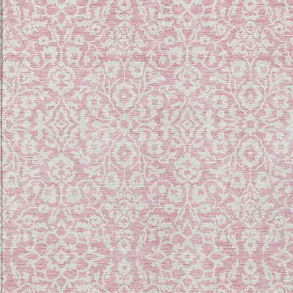 Tabselect Home Line 5' X 8' Pink And Ivory Damask Washable Indoor Outdoor Area Rug