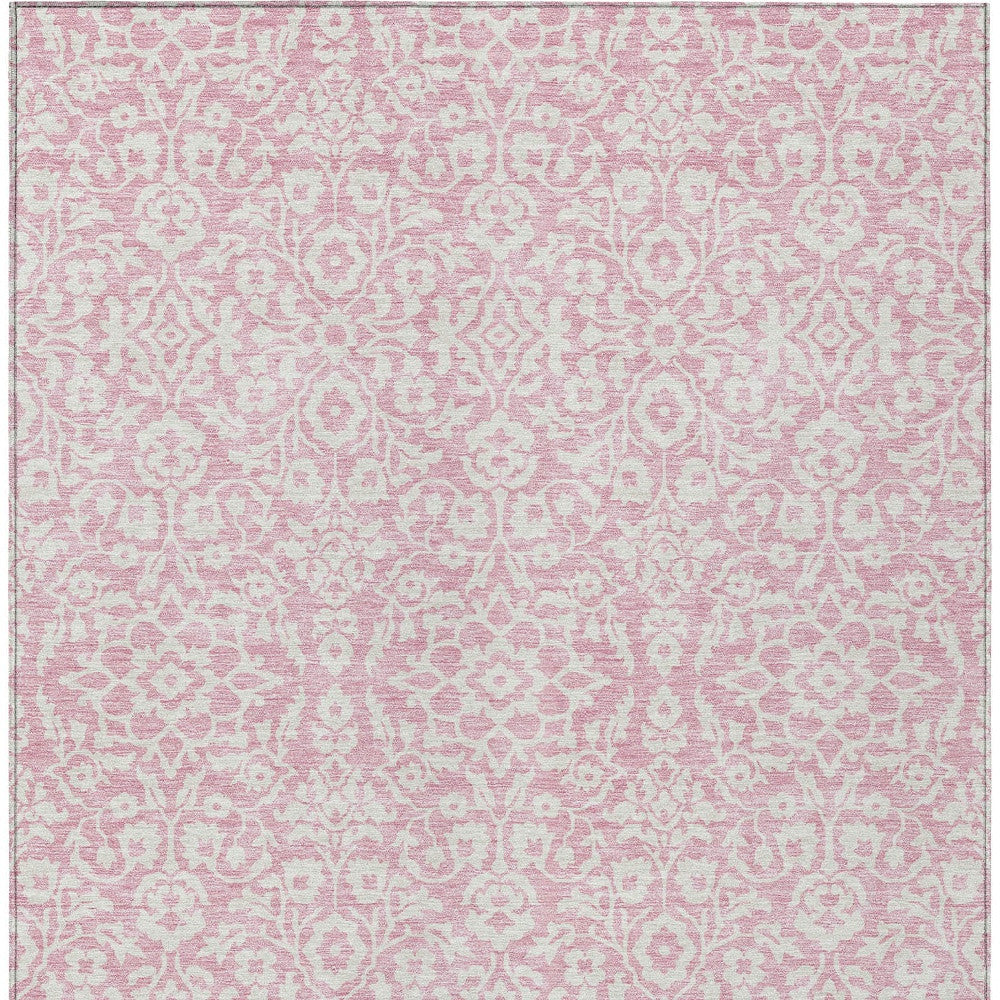 Tabselect Home Line 5' X 8' Pink And Ivory Damask Washable Indoor Outdoor Area Rug