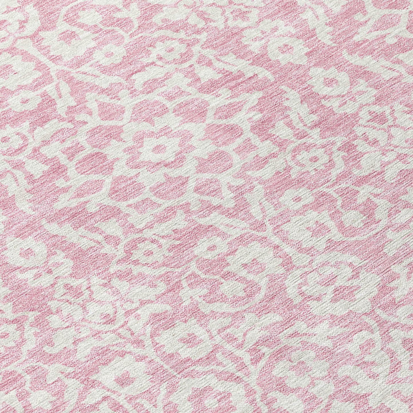Tabselect Home Line 8' Pink And Ivory Round Damask Washable Indoor Outdoor Area Rug