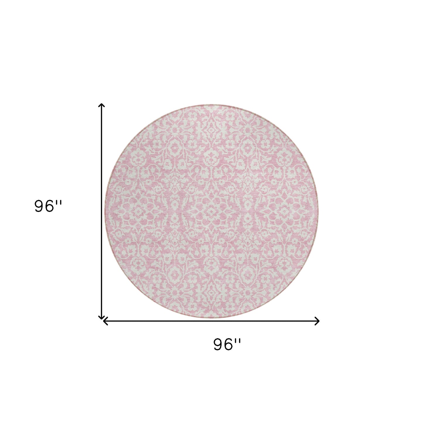 Tabselect Home Line 8' Pink And Ivory Round Damask Washable Indoor Outdoor Area Rug