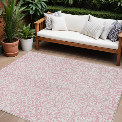 Tabselect Home Line 8' X 10' Pink And Ivory Damask Washable Indoor Outdoor Area Rug