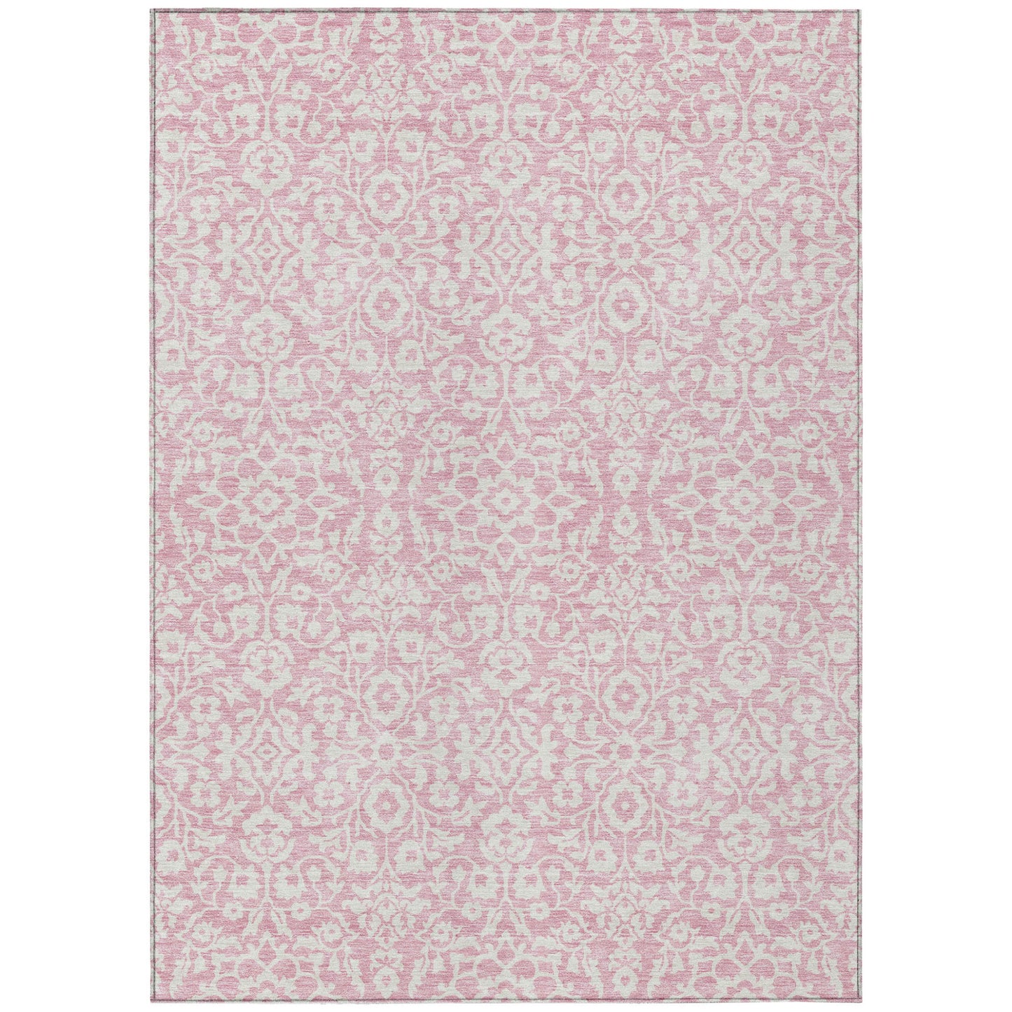 Tabselect Home Line 8' X 10' Pink And Ivory Damask Washable Indoor Outdoor Area Rug