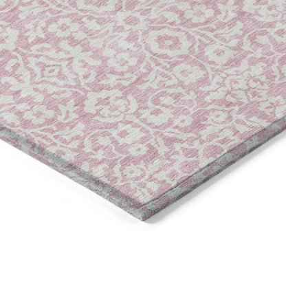 Tabselect Home Line 8' X 10' Pink And Ivory Damask Washable Indoor Outdoor Area Rug