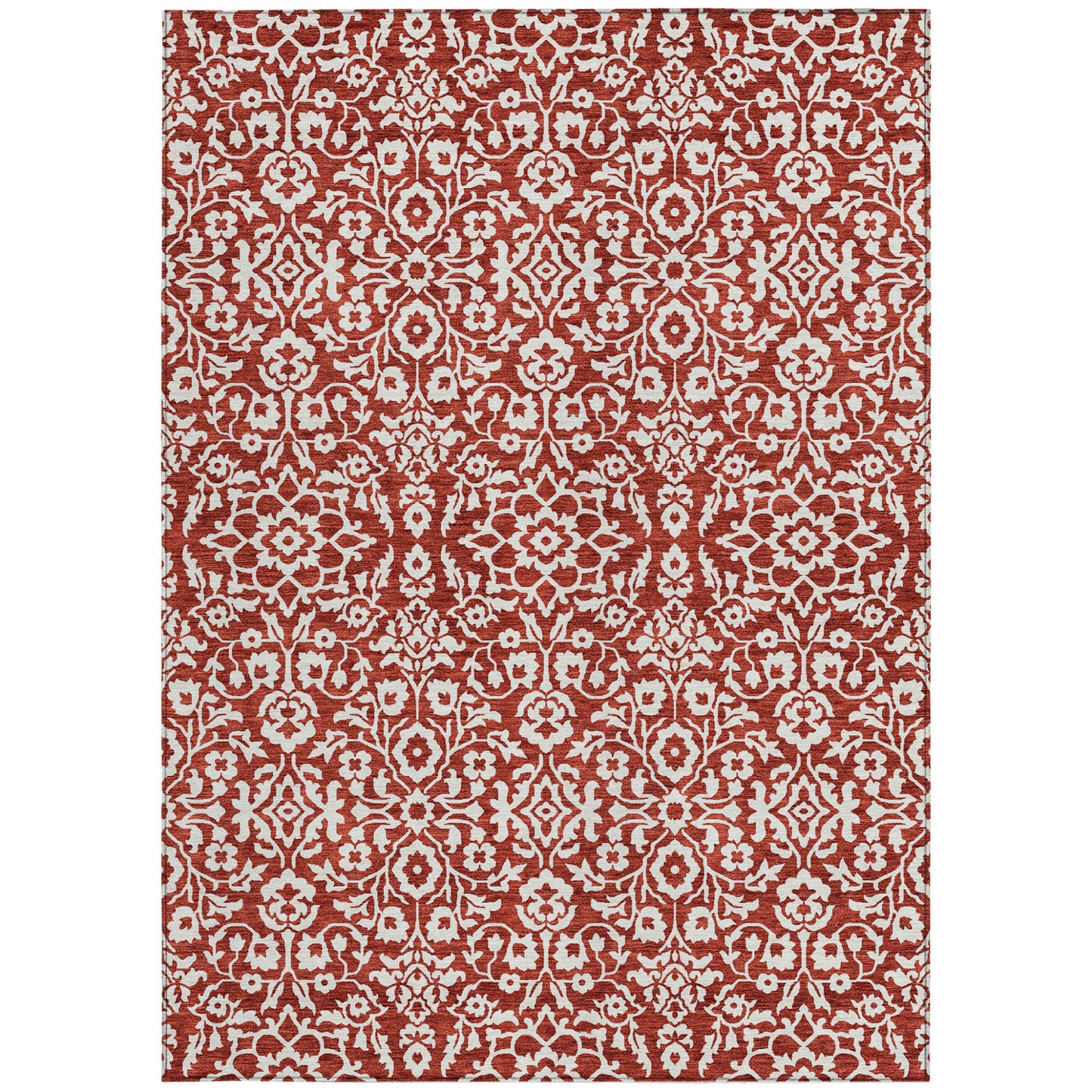 Tabselect Home Line 5' X 8' Red And Ivory Damask Washable Indoor Outdoor Area Rug