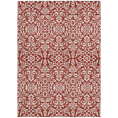Tabselect Home Line 5' X 8' Red And Ivory Damask Washable Indoor Outdoor Area Rug