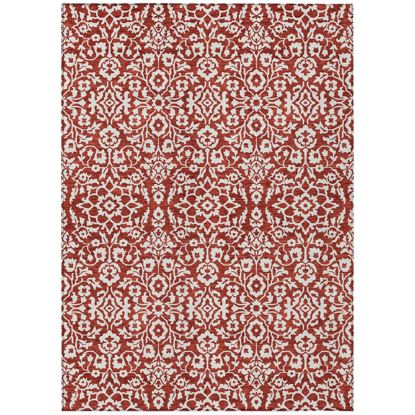 Tabselect Home Line 5' X 8' Red And Ivory Damask Washable Indoor Outdoor Area Rug