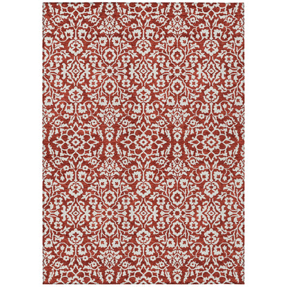 Tabselect Home Line 5' X 8' Red And Ivory Damask Washable Indoor Outdoor Area Rug