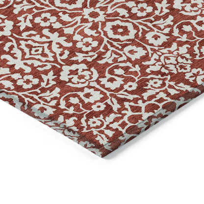 Tabselect Home Line 5' X 8' Red And Ivory Damask Washable Indoor Outdoor Area Rug