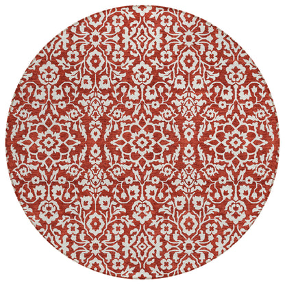 Tabselect Home Line 8' Red And Ivory Round Damask Washable Indoor Outdoor Area Rug