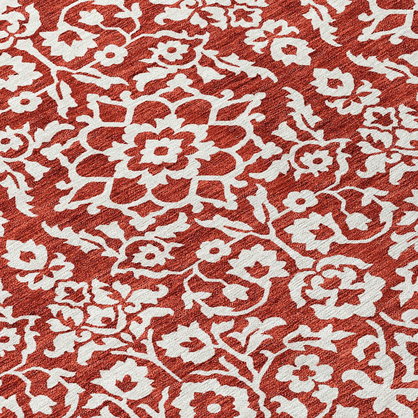 Tabselect Home Line 8' Red And Ivory Round Damask Washable Indoor Outdoor Area Rug