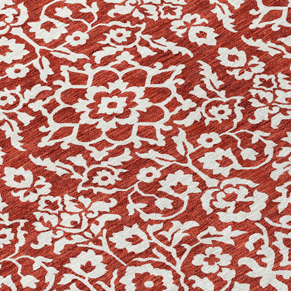 Tabselect Home Line 8' Red And Ivory Round Damask Washable Indoor Outdoor Area Rug