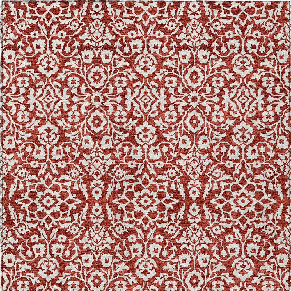 Tabselect Home Line 8' X 10' Red And Ivory Damask Washable Indoor Outdoor Area Rug