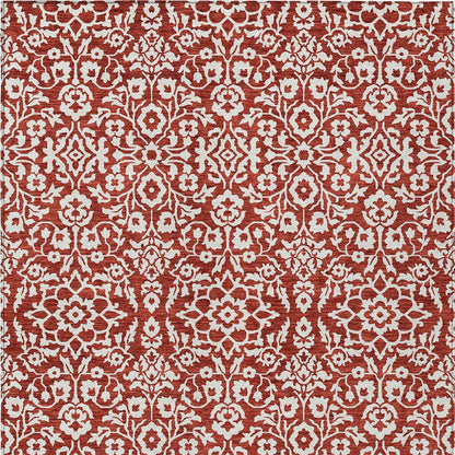 Tabselect Home Line 8' X 10' Red And Ivory Damask Washable Indoor Outdoor Area Rug