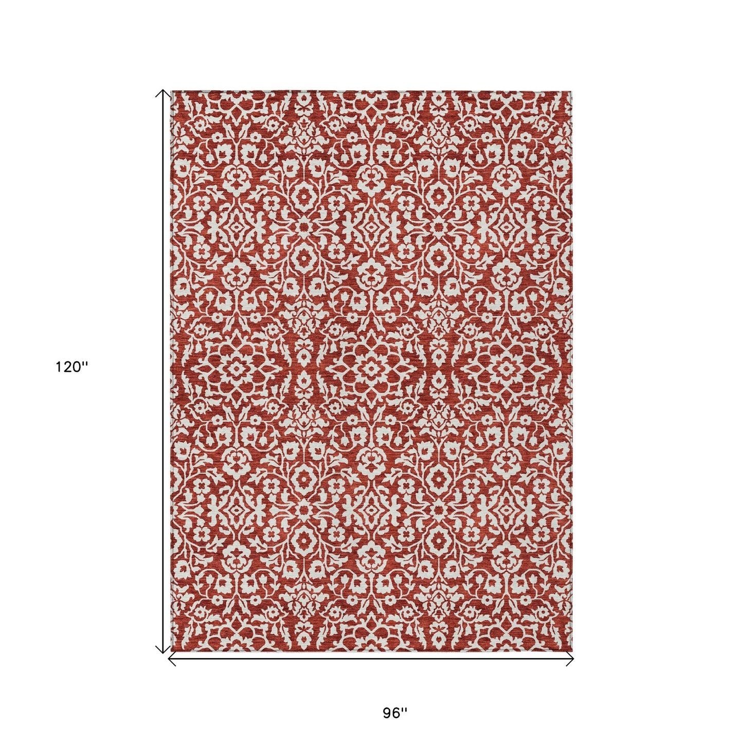 Tabselect Home Line 8' X 10' Red And Ivory Damask Washable Indoor Outdoor Area Rug