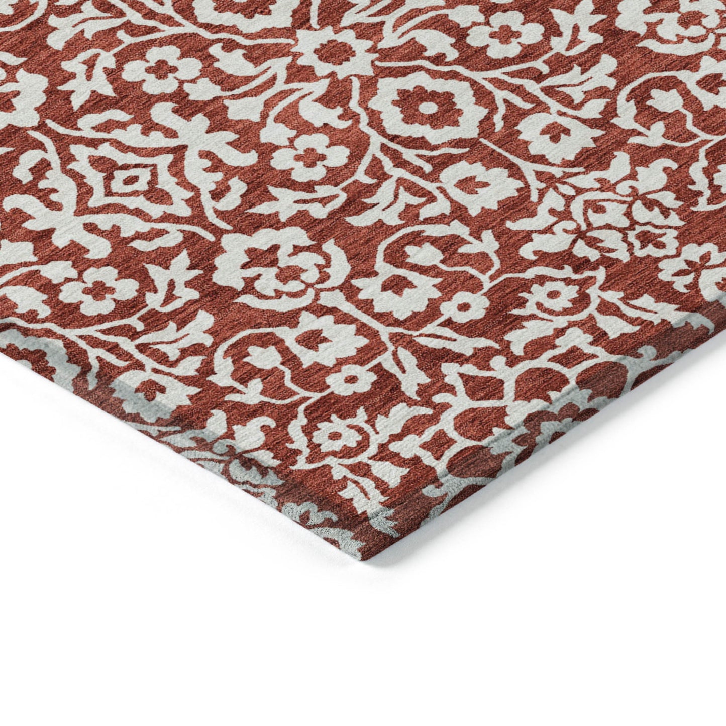 Tabselect Home Line 8' X 10' Red And Ivory Damask Washable Indoor Outdoor Area Rug