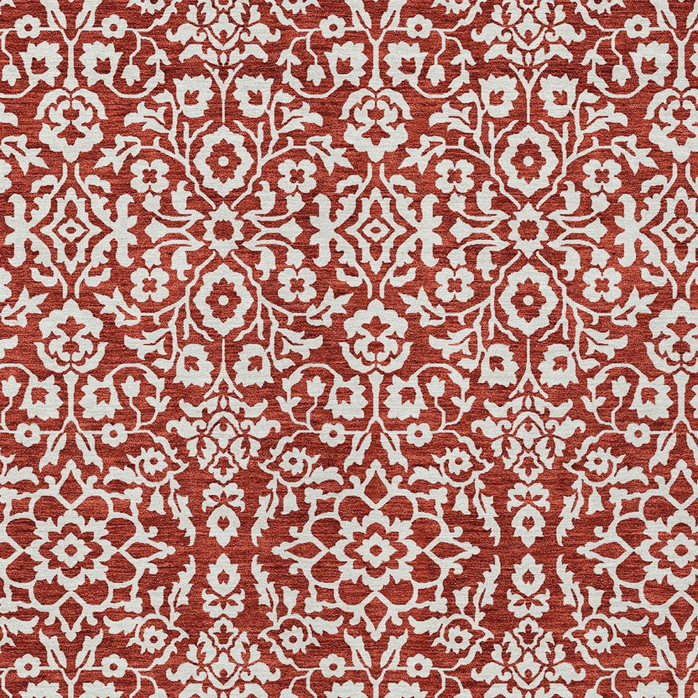 Tabselect Home Line 8' X 10' Red And Ivory Damask Washable Indoor Outdoor Area Rug