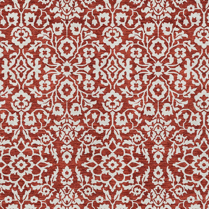 Tabselect Home Line 8' X 10' Red And Ivory Damask Washable Indoor Outdoor Area Rug