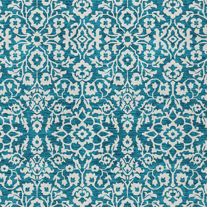 Tabselect Home Line 5' X 8' Teal Blue And Ivory Damask Washable Indoor Outdoor Area Rug