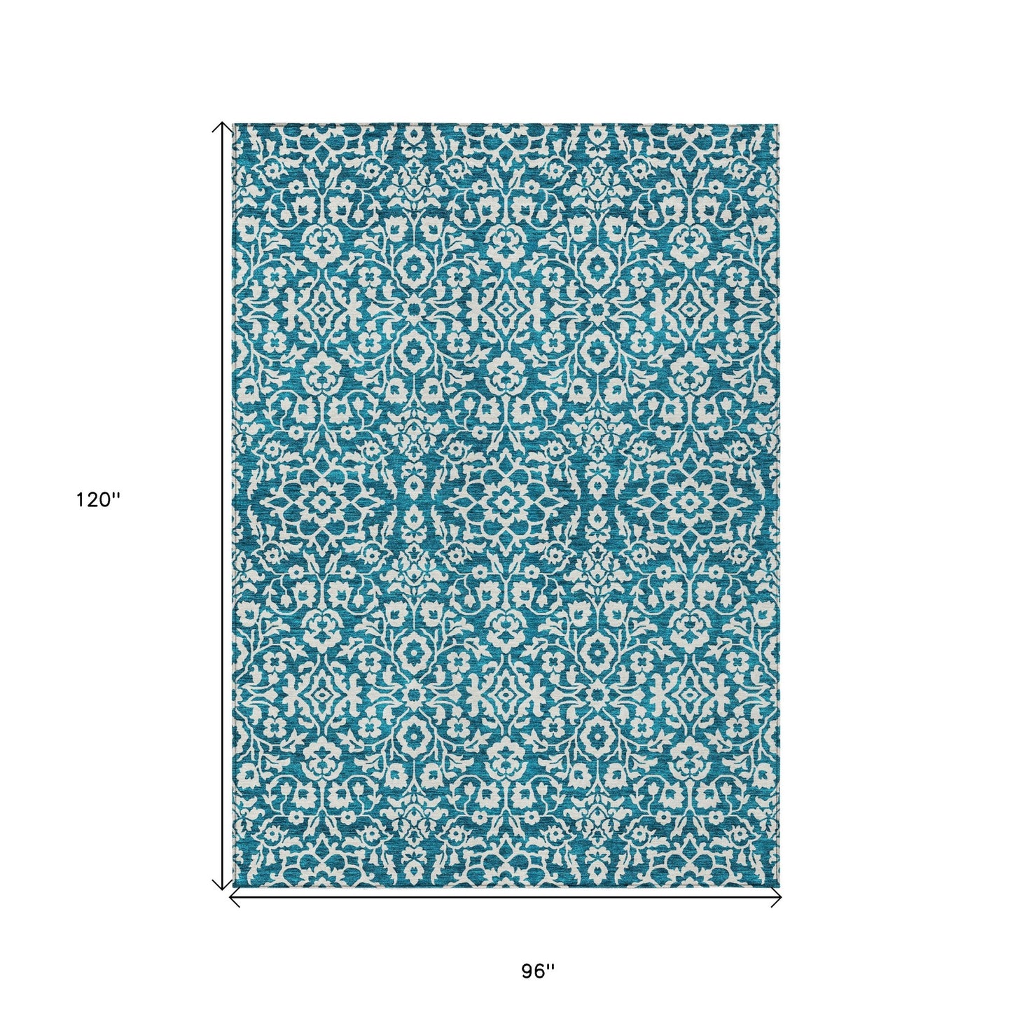Tabselect Home Line 8' X 10' Teal Blue And Ivory Damask Washable Indoor Outdoor Area Rug