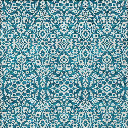 Tabselect Home Line 8' X 10' Teal Blue And Ivory Damask Washable Indoor Outdoor Area Rug