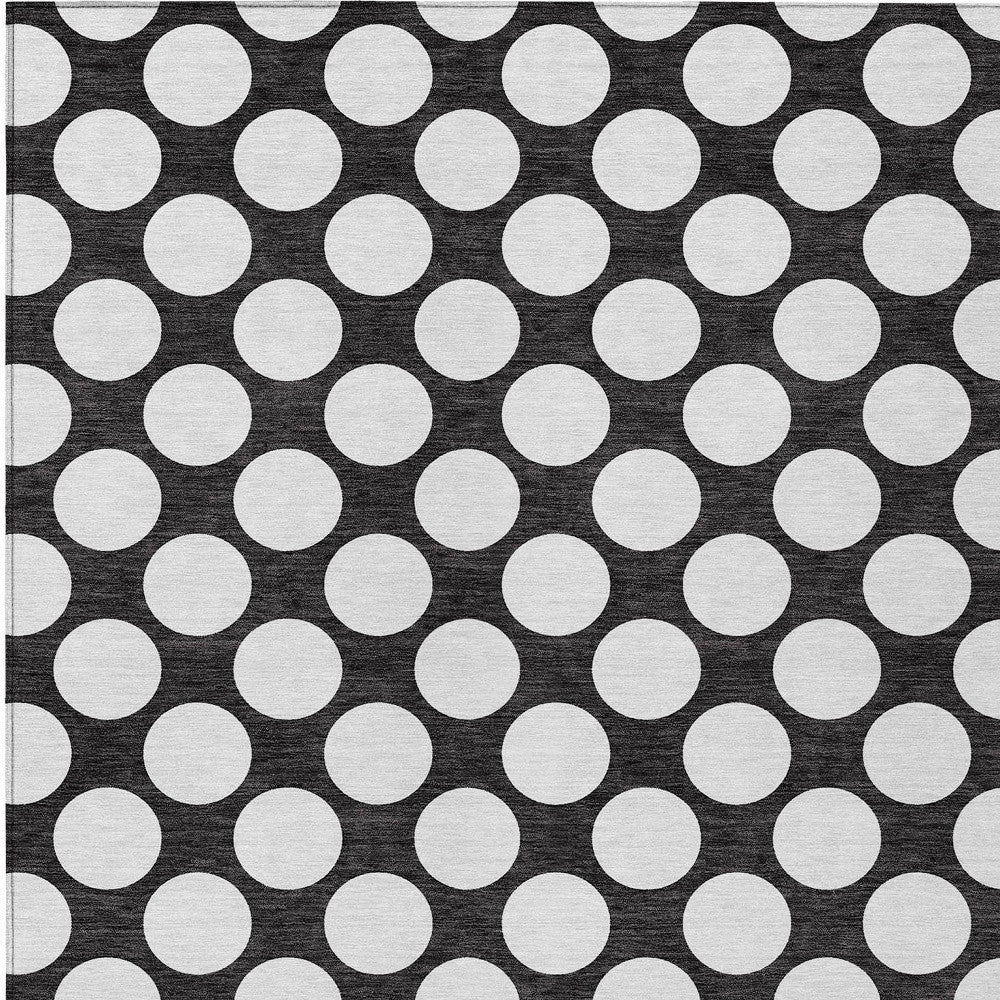 Tabselect Home Line 5' X 8' Black And Ivory Polka Dot Washable Indoor Outdoor Area Rug