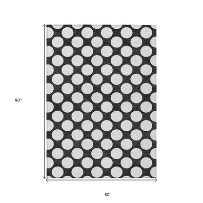 Tabselect Home Line 5' X 8' Black And Ivory Polka Dot Washable Indoor Outdoor Area Rug