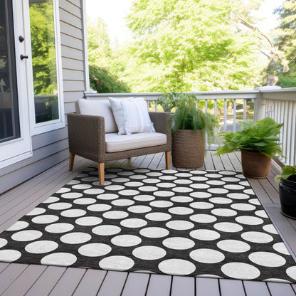 Tabselect Home Line 5' X 8' Black And Ivory Polka Dot Washable Indoor Outdoor Area Rug