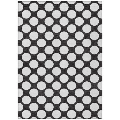 Tabselect Home Line 5' X 8' Black And Ivory Polka Dot Washable Indoor Outdoor Area Rug