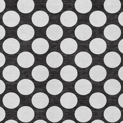 Tabselect Home Line 5' X 8' Black And Ivory Polka Dot Washable Indoor Outdoor Area Rug