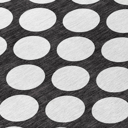 Tabselect Home Line 5' X 8' Black And Ivory Polka Dot Washable Indoor Outdoor Area Rug