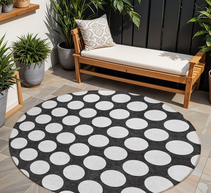 Tabselect Home Line 8' Black And Ivory Round Polka Dot Washable Indoor Outdoor Area Rug
