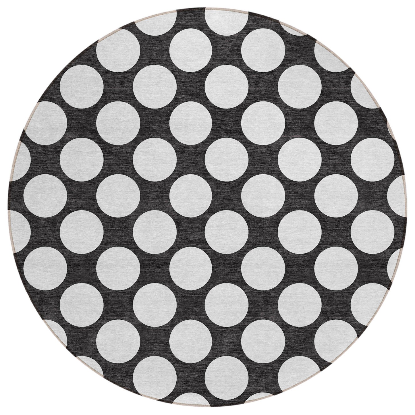 Tabselect Home Line 8' Black And Ivory Round Polka Dot Washable Indoor Outdoor Area Rug