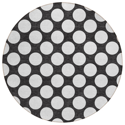 Tabselect Home Line 8' Black And Ivory Round Polka Dot Washable Indoor Outdoor Area Rug