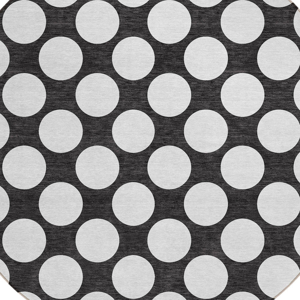 Tabselect Home Line 8' Black And Ivory Round Polka Dot Washable Indoor Outdoor Area Rug