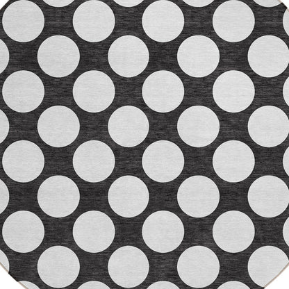 Tabselect Home Line 8' Black And Ivory Round Polka Dot Washable Indoor Outdoor Area Rug