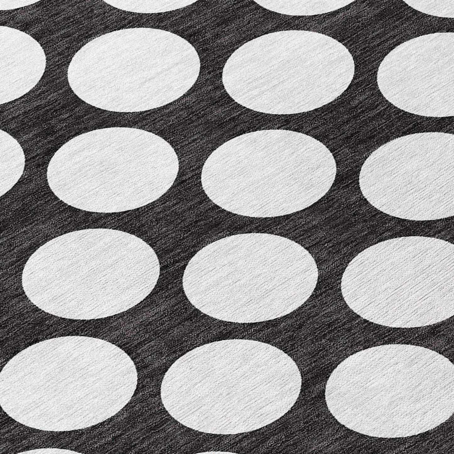 Tabselect Home Line 8' Black And Ivory Round Polka Dot Washable Indoor Outdoor Area Rug