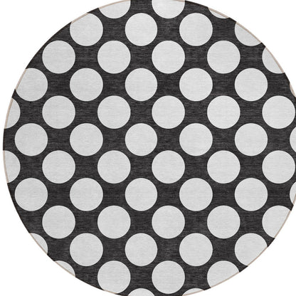 Tabselect Home Line 8' Black And Ivory Round Polka Dot Washable Indoor Outdoor Area Rug