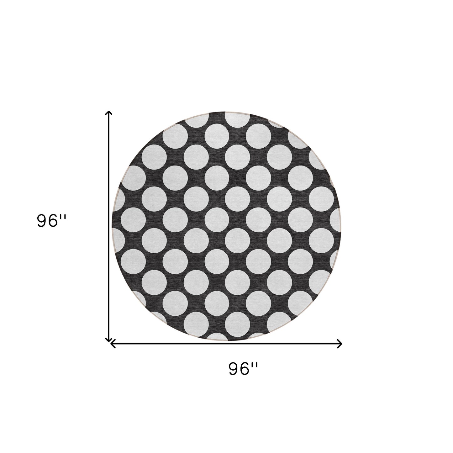 Tabselect Home Line 8' Black And Ivory Round Polka Dot Washable Indoor Outdoor Area Rug