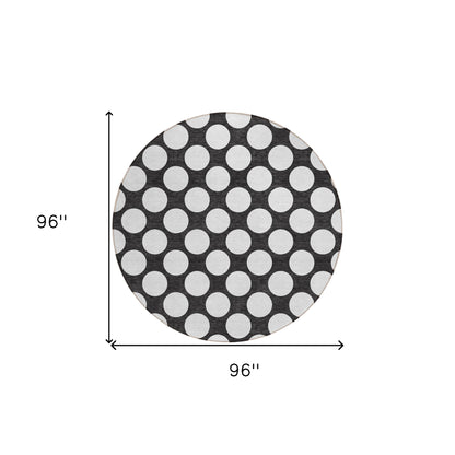 Tabselect Home Line 8' Black And Ivory Round Polka Dot Washable Indoor Outdoor Area Rug