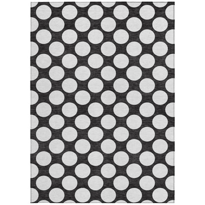 Tabselect Home Line 8' X 10' Black And Ivory Polka Dot Washable Indoor Outdoor Area Rug