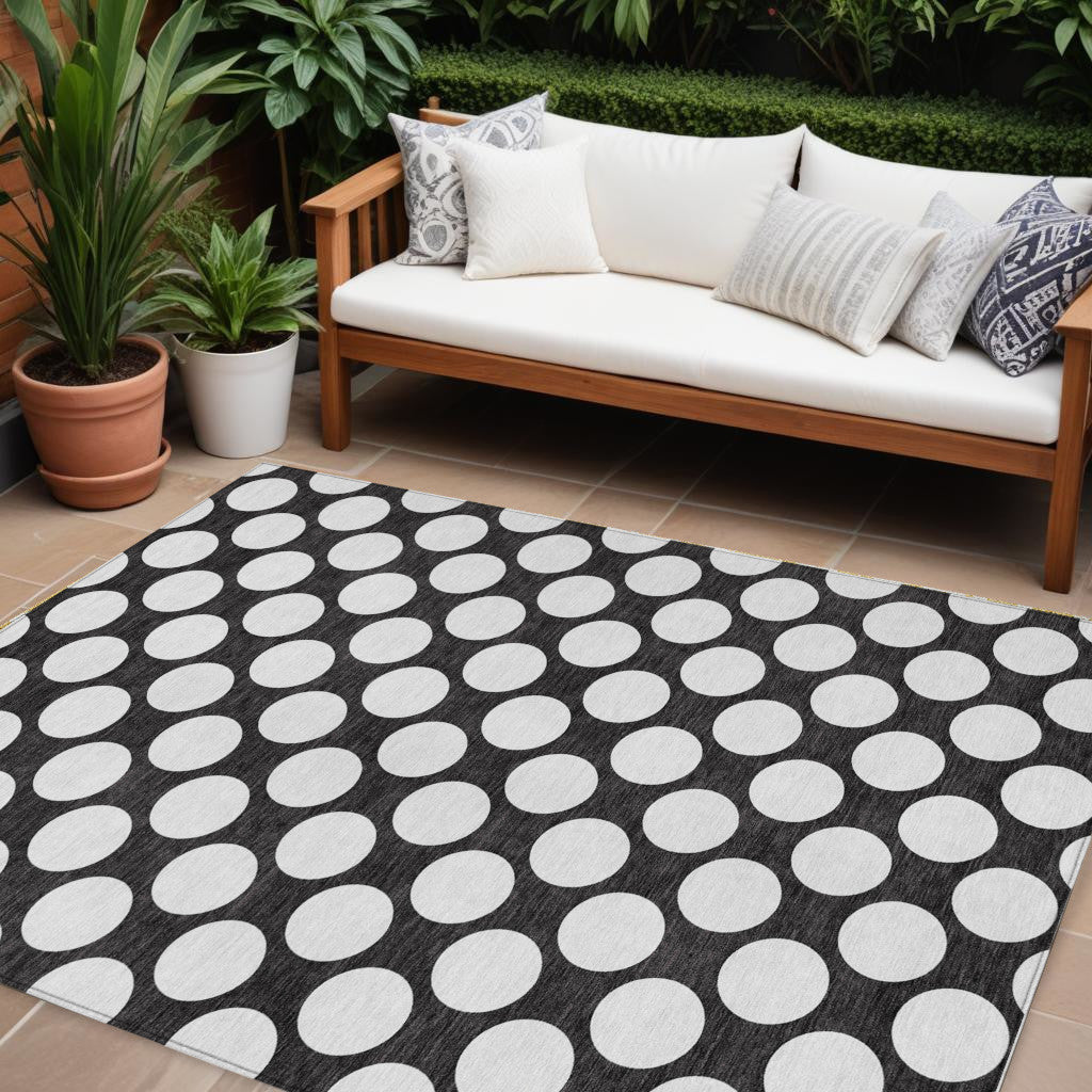 Tabselect Home Line 8' X 10' Black And Ivory Polka Dot Washable Indoor Outdoor Area Rug